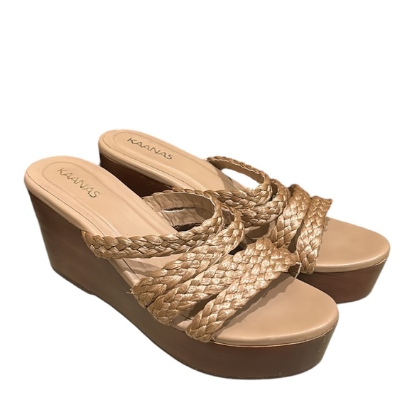 Kaanas Providencia Raffia Straw Strappy Wood Wedge Platform Sandals - 9 - Picture 16 of 16